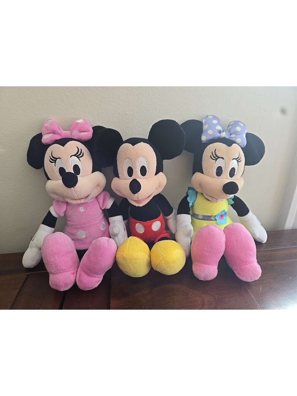 Lot of 3 Disney plush 9" Mickey Mouse Minnie Plush Pink Spring Yellow Purple